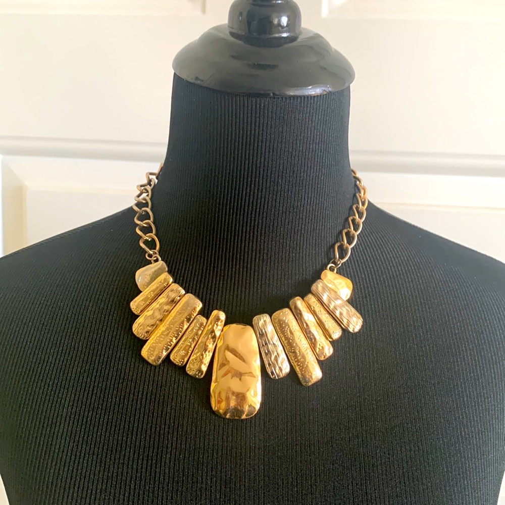 Gold Modern Hammered Statement Necklace
